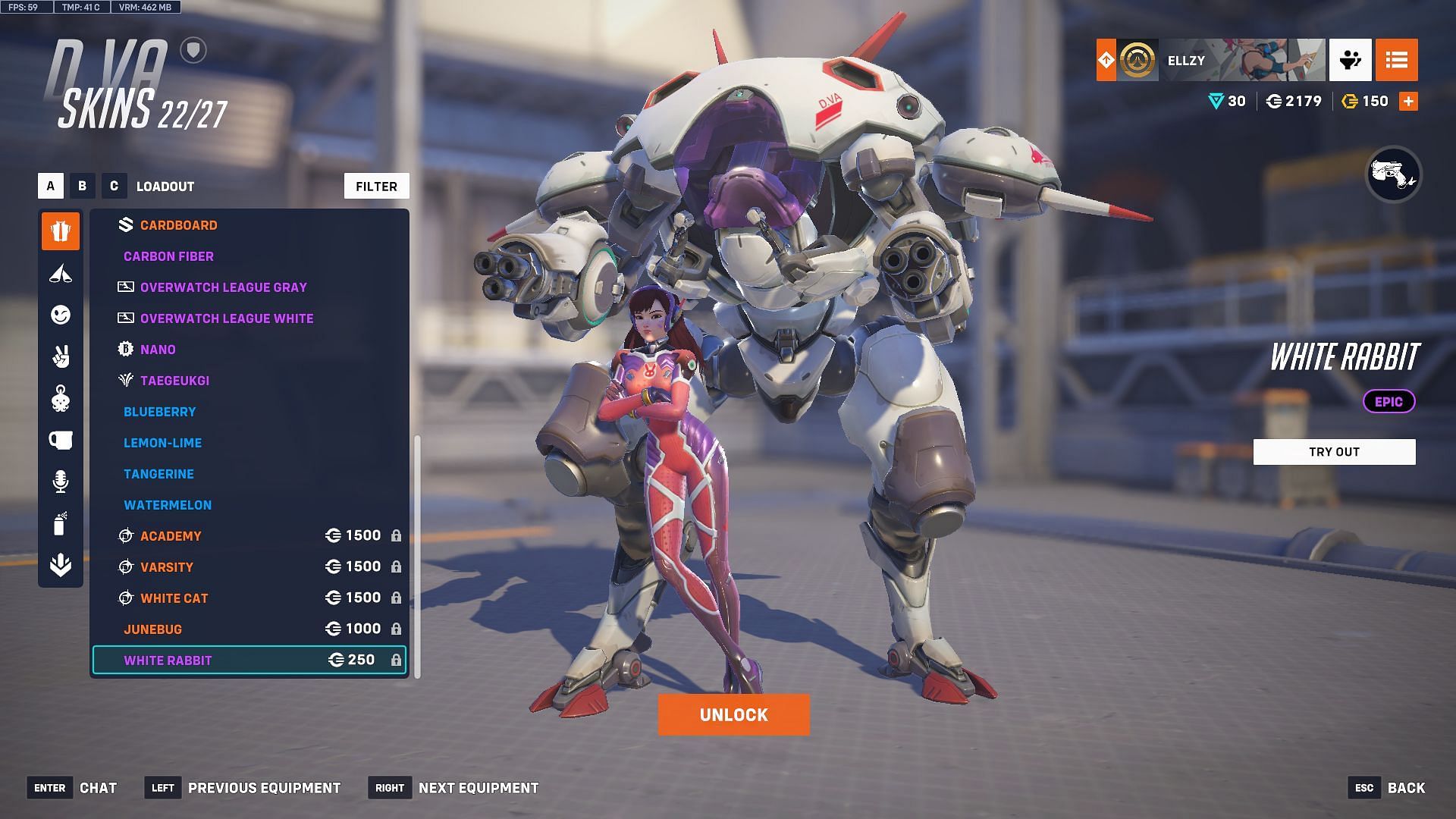 White Rabbit D.Va skin (Image via Sportskeeda Gaming | Blizzard Entertainment)